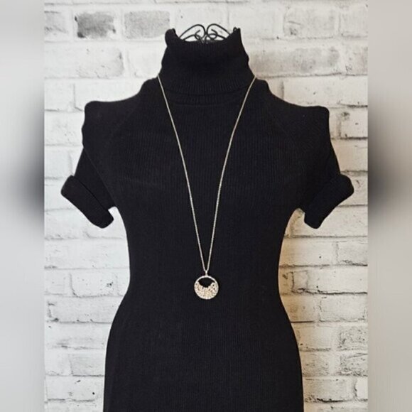 Jewelry - Gold-Tone Hammered Circle Pendant Necklace w/ Cream Faceted Glass Beads